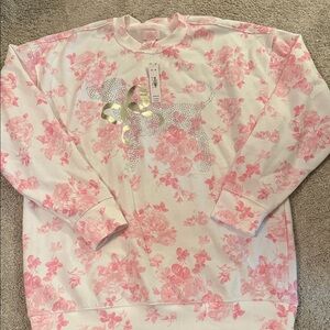 LoveShackFancy Pink Floral Sweatshirt with Gold Accents